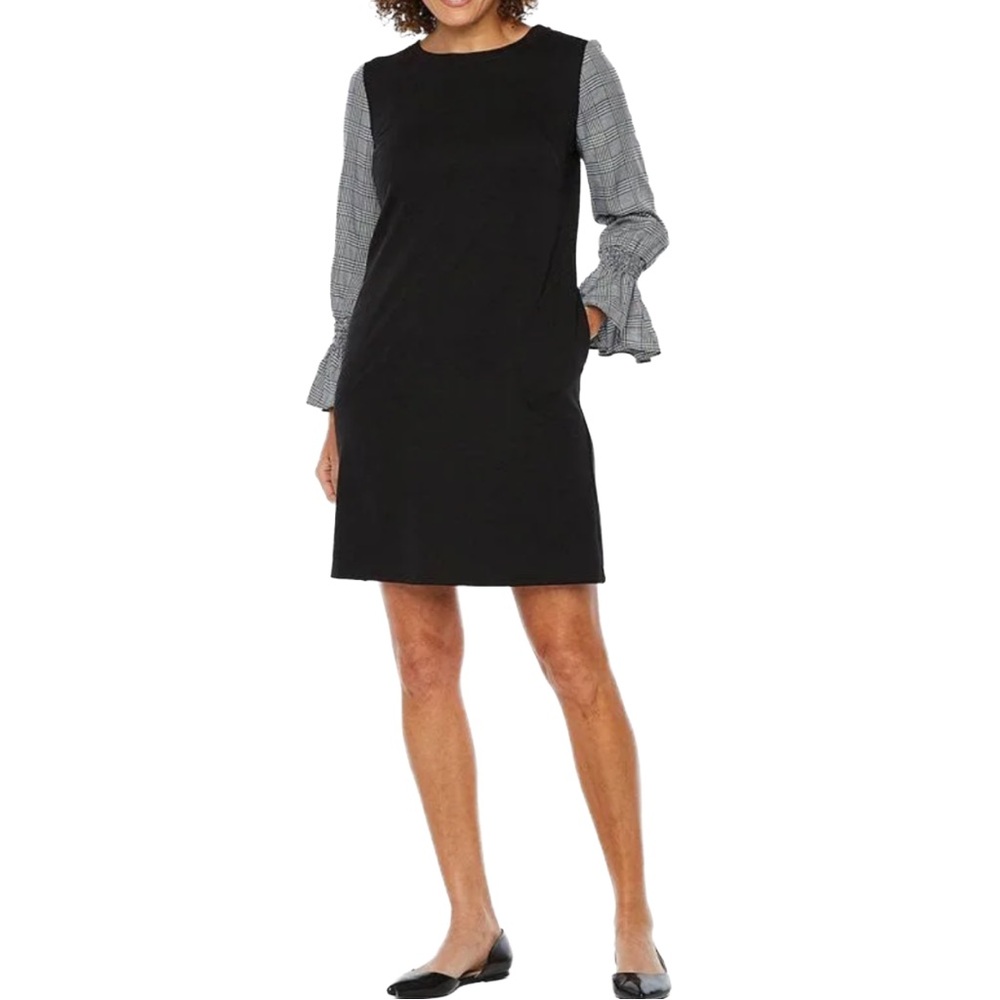 ViVi by Violet Weekend Shift Dress with 3/4 Sleeves Black Large
